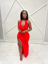 “LADY IN RED” HALTER DRESS