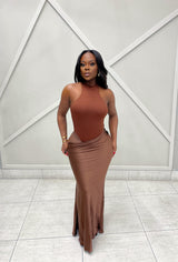 “MELA” MAXI DRESS- BROWN