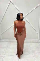 “MELA” MAXI DRESS- BROWN