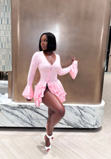“JANELLE” RUFFLE MINI DRESS-PINK (S-XL)