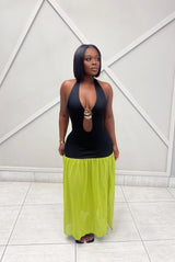 “LORI” CONTRAST HALTER MAXI DRESS