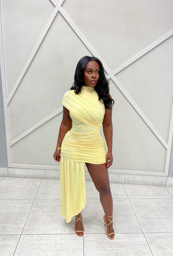 “SOLEIL” RUSHED DRAPE DRESS