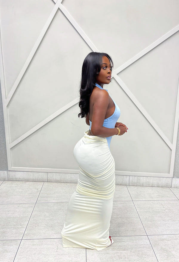 “MIAA” RUSHED MAXI DRESS