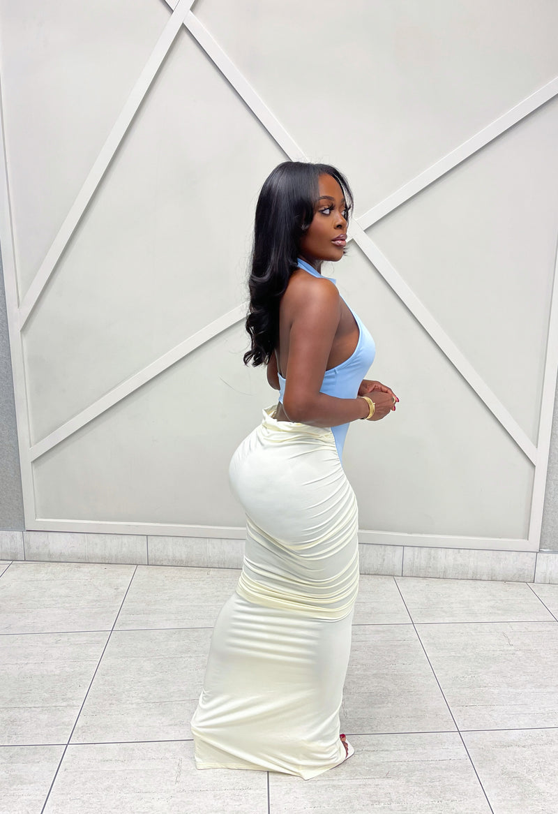 “MIAA” RUSHED MAXI DRESS