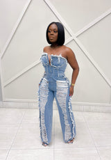 “HEIDI” DENIM CORSET JUMPSUIT
