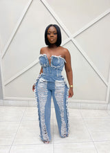 “HEIDI” DENIM CORSET JUMPSUIT