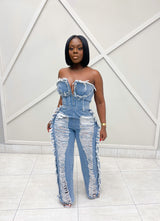 “HEIDI” DENIM CORSET JUMPSUIT