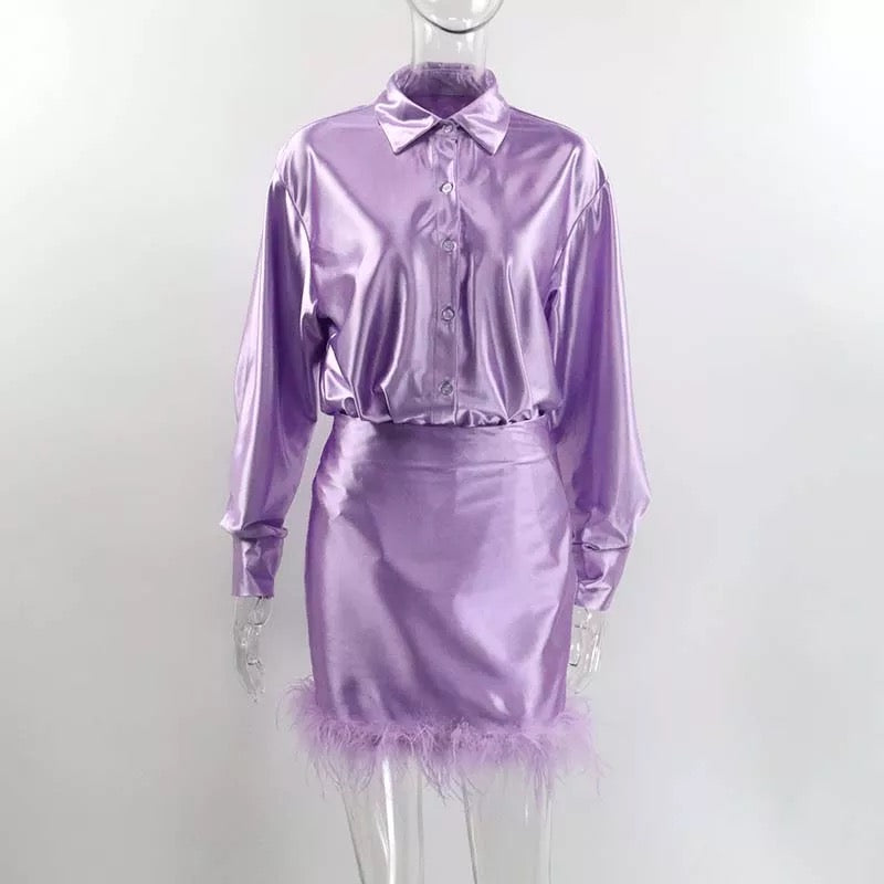 “LAVENDER” SATIN SKIRT SET