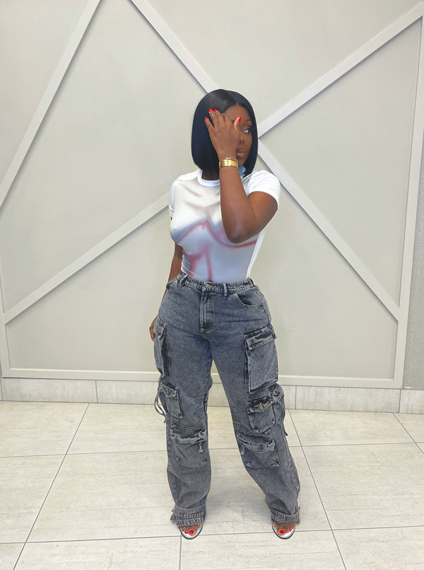 “KARMA” CARGO JEANS- GRAY