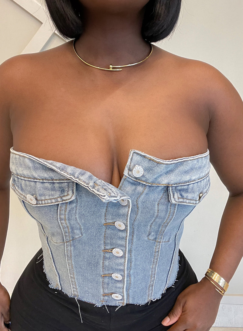 “VIAA” DENIM CORSET TOP