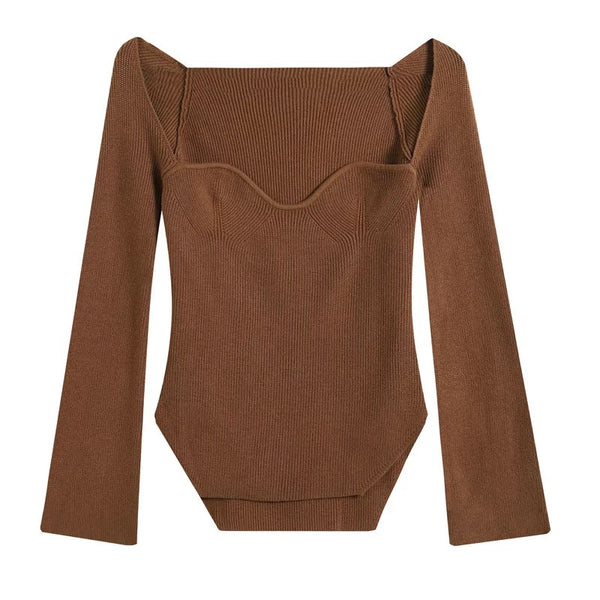 ASHELY SWEATER TOP - BROWN (S-XL)